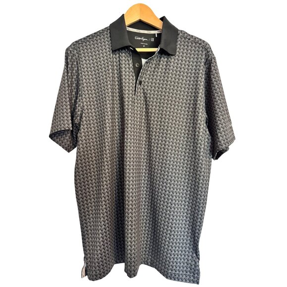 Walter Hagen Tee Time Size Medium Print Polo Houndsteeth Golf Men's Navy Gray P - Picture 10 of 10